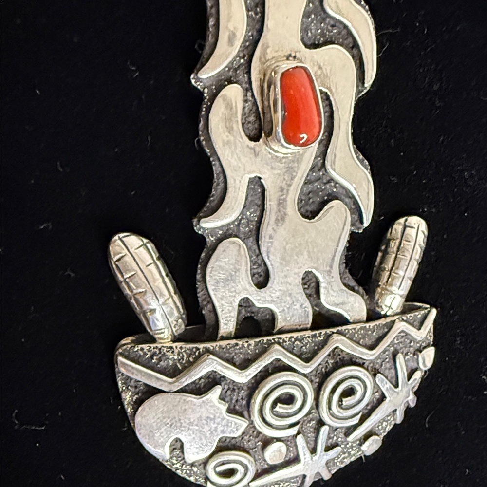 Alex Sanchez Silver and Red Coral Cooking Bowl Pendant - Picture 4 of 6